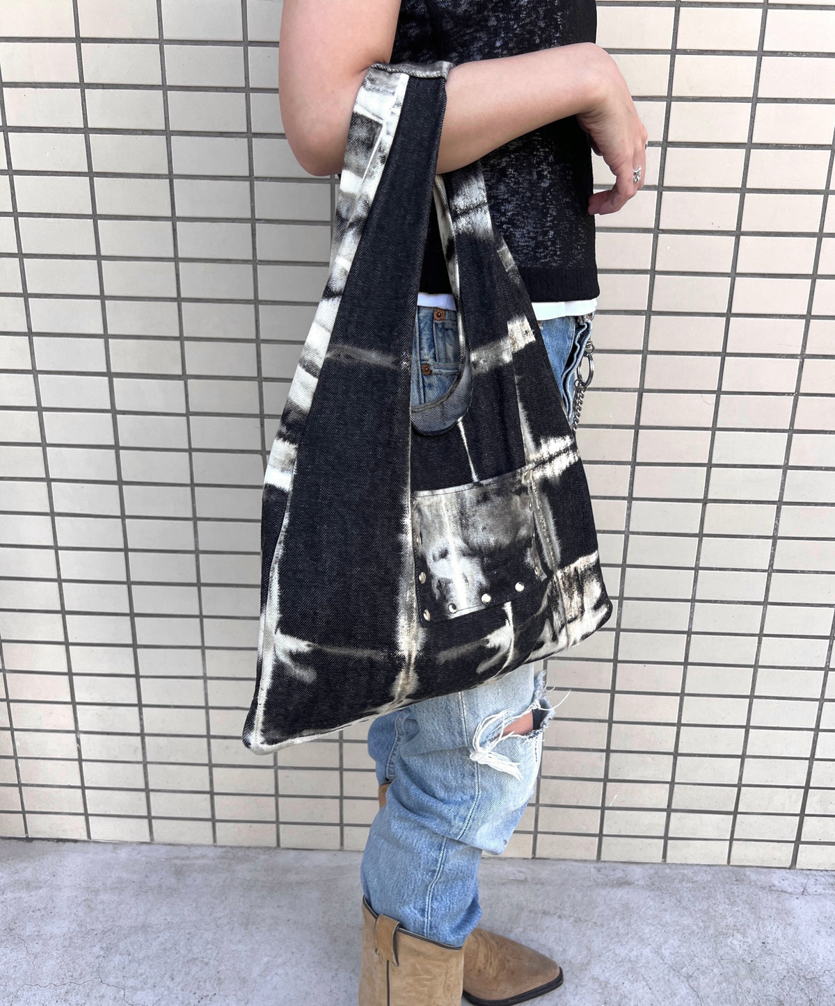 [shibori]ワンハンドルスタッズトートバッグ