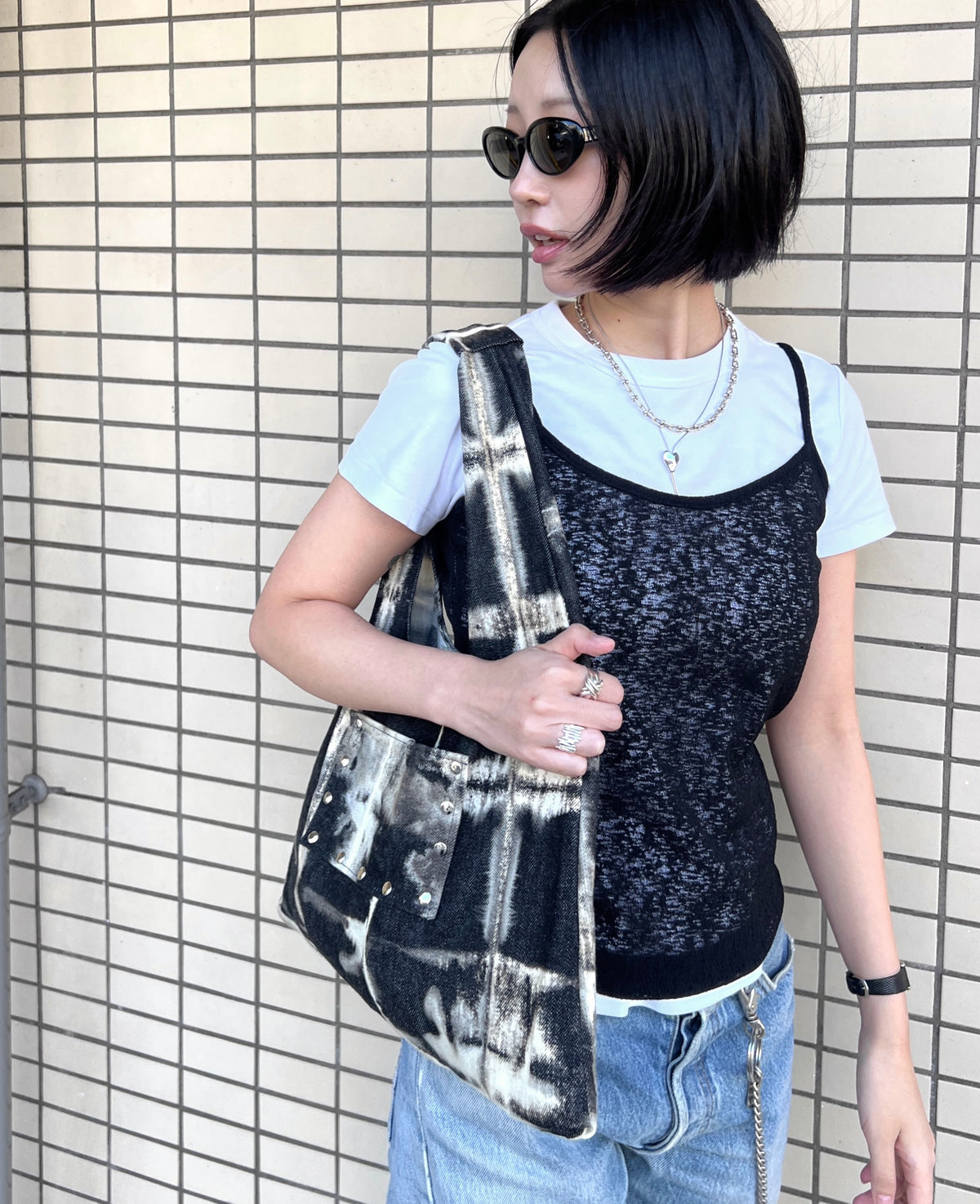 [shibori]ワンハンドルスタッズトートバッグ